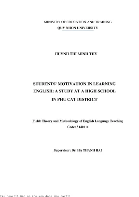Students motivation in learning english a study at a high school in phu cat district động cơ học tiếng anh của học sinh một trường trung học phổ thông tại huyện phù cát