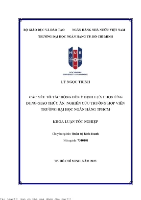 Các yếu tố tác động đến ý định lựa chọn ứng dụng giao thức ăn nghiên cứu trường hợp sinh viên trường đại học ngân hàng tp hcm 2023