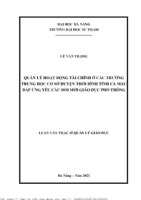 Quản lý hoạt động tài chính ở các trường trung học cơ sở huyện thới bình tỉnh cà mau đáp ứng yêu cầu đổi mới giáo dục phổ thông