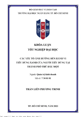 Các yếu tố ảnh hưởng đến hành vi tiêu dùng xanh của người tiêu dùng tại tp thủ dầu một 2023