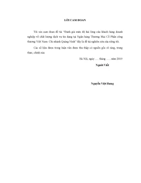 Đánh giá mức độ hài lòng của khách hàng doanh nghiệp về chất lượng dịch vụ tín dụng tại ngân hàng thương mại cổ phần công thương việt nam chi nhánh quảng ninh