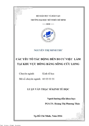 Các yếu tố tác động đến di cư việc làm tại khu vực đồng bằng sông cửu long