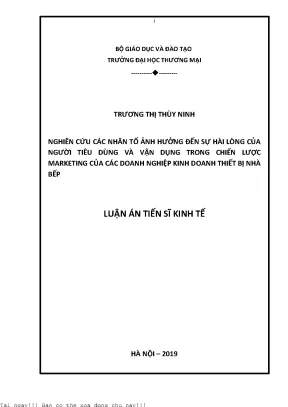 Nghiên cứu các nhân tố ảnh hưởng đến sự hài lòng của người tiêu dùng và vận dụng trong chiến lược marketing của các doanh nghiệp kinh doanh thiết bị nhà bếp