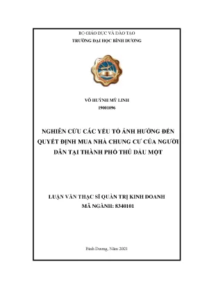 Nghiên cứu các yếu tố ảnh hưởng đến quyết định mua nhà chung cư của người dân tại thành phố thủ dầu một
