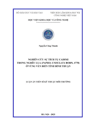 Nghiên cứu sự tích tụ cadimi trong nghêu lụa paphia undulata born 1778 ở vùng ven biển tỉnh bình thuận
