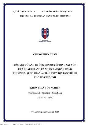 Các yếu tố ảnh hưởng đến quyết định vay vốn của khách hàng cá nhân tại ngân hàng tmcp á châu trên địa bàn tp hcm 2023