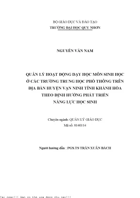 Quản lý hoạt động dạy học môn sinh học ở các trường trung học phổ thông trên địa bàn huyện vạn ninh tỉnh khánh hòa theo định hướng phát triển năng lực học sinh