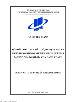 Sự khác nhau về chất lượng dịch vụ của hãng hàng không vietjet air và jetstar pacific qua đánh giá của hành khách