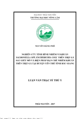 Nghiên cứu tình hình nhiễm vi khuẩn salmonela spp e coli trên thịt gà sau giết mổ và biện pháp hạn chế nhiễm khuẩn trên thịt gà tại huyện yên thế tỉnh bắc giang