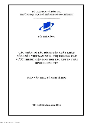 Các nhân tố tác động đến xuất khẩu nông sản việt nam sang thị trường các nước thuộc hiệp định đối tác xuyên thái bình dương tpp