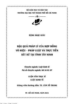 Hậu quả pháp lý của hợp đồng vô hiệu pháp luật và thực tiễn xét xử tại tỉnh tây ninh