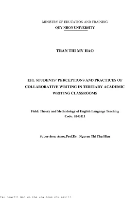 Efl students perception and practices of collaborative writting in tertiary academic writting classrooms nhận thức và việc thực hành viết luận theo nhóm của sinh viên ở bậc đại học