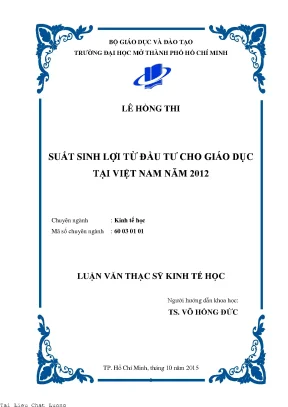 Suất sinh lợi từ đầu tư cho giáo dục tại việt nam năm 2012