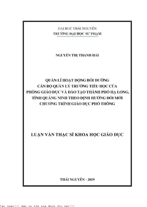 Quản lí hoạt động bồi dưỡng cán bộ quản lý trường tiểu học của phòng giáo dục và đào tạo thành phố hạ long tỉnh quảng ninh theo định hướng đổi mới chương trình giáo dục phổ thông