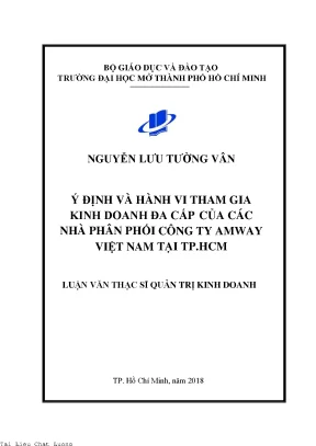 Ý định và hành vi tham gia kinh doanh đa cấp của các nhà phân phối công ty amway việt nam tại thành phố hồ chí minh