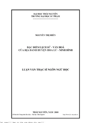 Đặc điểm lịch sử văn hóa của địa danh huyện hoa lư ninh bình