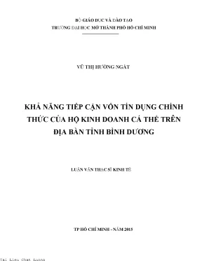 Khả năng tiếp cận vốn tín dụng chính thức của hộ kinh doanh cá thể trên địa bàn tỉnh bình dương