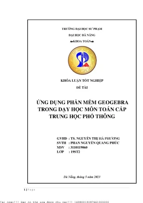 Ứng dụng phần mềm geogebra trong dạy học môn toán cấp trung học phổ thông