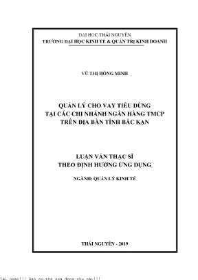 Quản lý cho vay tiêu dùng tại các chi nhánh ngân hàng tmcp trên địa bàn tỉnh bắc kạn