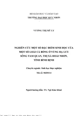 Nghiên cứu một số đặc điểm sinh học của một số loài cá bống ở vùng hạ lưu sông tam quan thị xã hoài nhơn tỉnh bình định