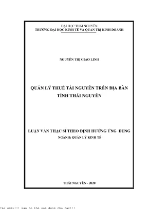 Quản lý thuế tài nguyên trên địa bàn tỉnh thái nguyên