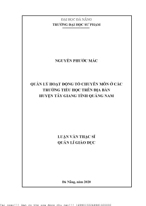 Quản lý hoạt động tổ chuyên môn ở các trường tiểu học trên địa bàn huyện tây giang tỉnh quảng nam