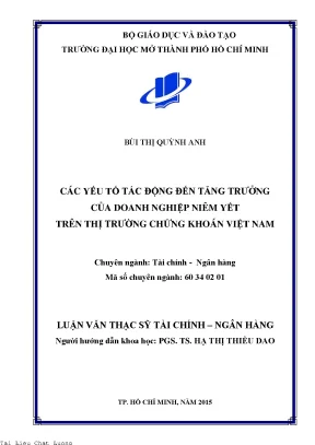 Các yếu tố tác động đến tăng trưởng của doanh nghiệp niêm yết trên thị trường chứng khoán việt nam