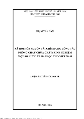 Xã hội hóa nguồn tài chính cho công tác phòng cháy chữa cháy kinh nghiệm một số nước và bài học cho việt nam