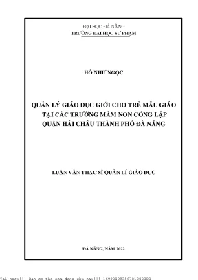 Quản lý giáo dục giới cho trẻ mẫu giáo tại các trường mầm non công lập quận hải châu thành phố đà nẵng