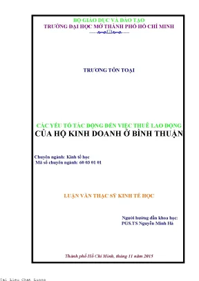 Các yếu tố tác động đến việc thuê lao động của hộ kinh doanh ở bình thuận