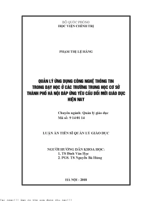 Quản lý ứng dụng công nghệ thông tin trong dạy học ở các trường trung học cơ sở thành phố hà nội đáp ứng yêu cầu đổi mới giáo dục hiện nay