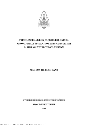 Prevalence and risk factors for anemia among female students of ethnicminorities in thai nguyen province vietnam