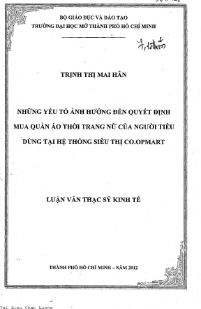 Những yếu tố ảnh hưởng đến quyết định mua quần áo thời trang nữ của người tiêu dùng tại hệ thống siêu thị coopmart