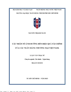 Các nhân tố ảnh hưởng đến hiệu quả tài chính của các ngân hàng thương mại việt nam 2022