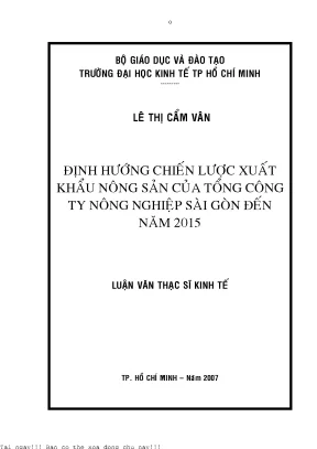 Định hướng chiến lược xuất khẩu nông sản của tổng công ty nông nghiệp sài gòn đến năm 2015