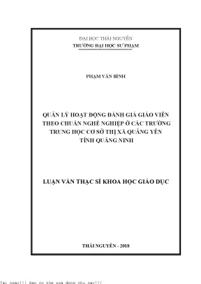 Quản lý hoạt động đánh giá giáo viên theo chuẩn nghề nghiệp ở các trường trung học cơ sở thị xã quảng yên tỉnh quảng ninh