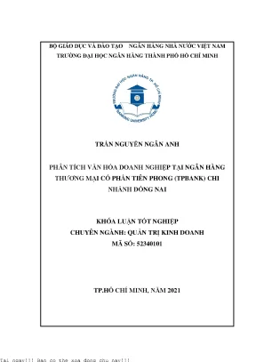 Phân tích văn hóa doanh nghiệp tại ngân hàng thương mại cổ phần tiên phong chi nhánh đồng nai 2021