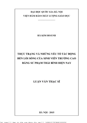 Thực trạng và những yếu tố tác động đến lối sống của sinh viên trường cao đẳng sư phạm thái bình hiện nay