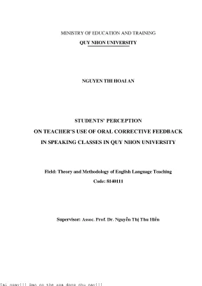 Students perception on teachers use of oral corrective feedback on speaking classes in quy nhon university nhận thức của học sinh về hình thức phản hồi lỗi của giáo viên trong lớp học nói tại trường đại học quy nhơn