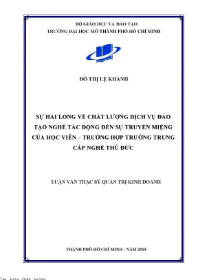 Sự hài lòng về chất lượng dịch vụ đào tạo nghề tác động đến sự truyền miệng của học viên trường hợp trường trung cấp nghề thủ đức