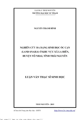 Nghiên cứu đa dạng sinh học ốc cạn land snails ở khu vực xã la hiên huyện võ nhai tỉnh thái nguyên