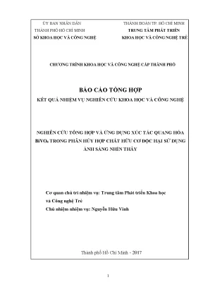 Nghiên cứu tổng hợp và ứng dụng xúc tác quang hóa bivo4 trong phân hủy hợp chất hữu cơ độc hại sử dụng ánh sáng nhìn thấy