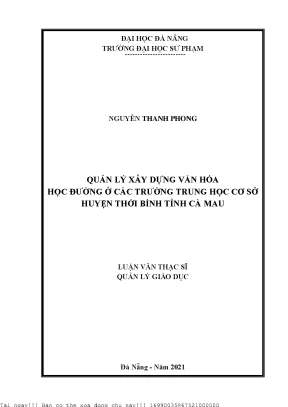 Quản lý xây dựng văn hóa học đường ở các trường trung học cơ sở huyện thới bình tỉnh cà mau