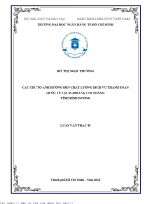 Các yếu tố ảnh hưởng đến chất lượng dịch vụ thanh toán quốc tế tại agribank chi nhánh tỉnh bình dương 2022