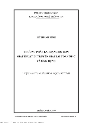 Phương pháp lai mạng nơ ron giải thuật di truyền giải bài toán np c và ứng dụng