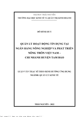 Quản lý hoạt động tín dụng tại ngân hàng nông nghiệp và phát triển nông thôn việt nam chi nhánh huyện tam đảo