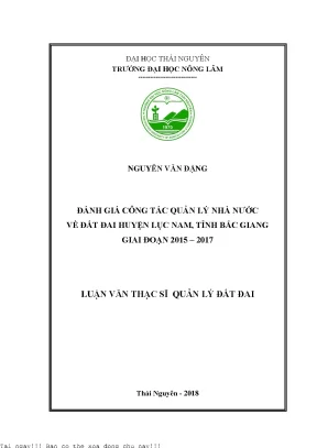 Đánh giá công tác quản lý nhà nước về đất đai huyện lục nam tỉnh bắc giang giai đoạn 2015 2017