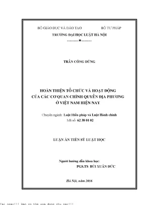Hoàn thiện tổ chức và hoạt động của các cơ quan chính quyền địa phương ở việt nam hiện nay