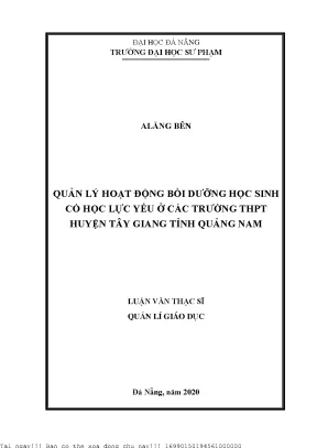 Quản lý hoạt động bồi dưỡng học sinh có học lực yếu ở các trường thpt huyện tây giang tỉnh quảng nam
