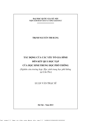 Tác động của các yếu tố gia đình đến kết quả học tập của học sinh trung học phổ thông nghiên cứu trường hợp